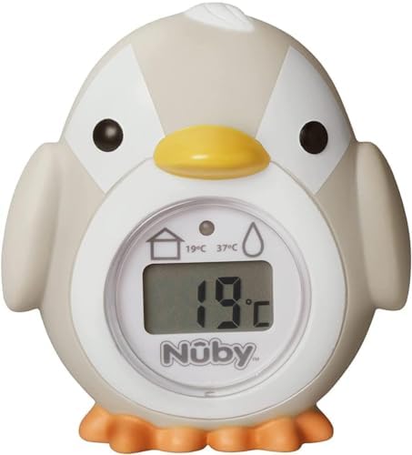 Nuby Penguin Baby Bath Thermometer - Digital Thermometer with Easy to Read Screen | BPA Free | Suitable from Birth (Grey) | Digital thermometer with readable LCD display, flashes when too hot, floats in water, from birth, ideal for bath & bedroom - View 3