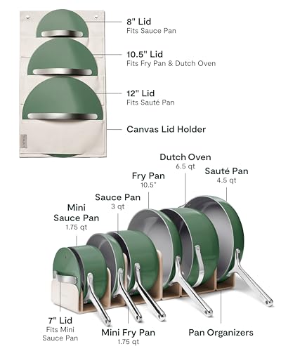 Image of Caraway 24-Piece Nonstick Ceramic Cookware Set - Includes Fry Pans, Sauce, Saute Pan, Dutch Oven, Petite Cooker, Stir Fry, Rondeau, Stock Pot, Lids & Storage Organizers - Sage