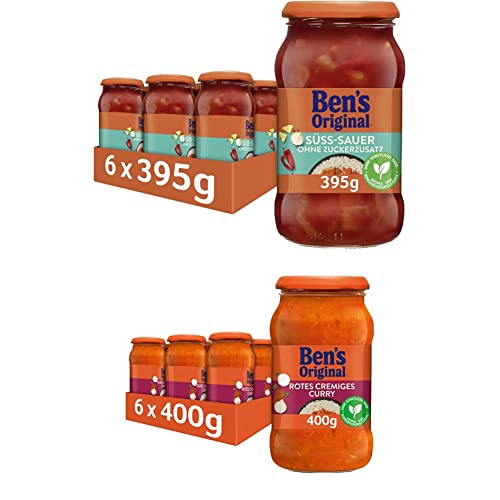 Ben’s Original Sauce - Multipack - Süß-Sauer ohne Zuckerzusatz (6 x 395g) I Rotes Cremiges Curry (6 x 400g), 12 Gläser (6 x 395g I 6 x 400g)