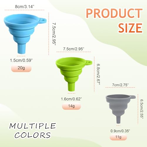 Kitchen Funnel Set, 2026 New Food Grade Silicone Collapsible Funnels for Kitchen, Small Medium and Large Funnels for Filling Water Bottle Liquid Transfer Kitchen Gadgets (3 pcs)