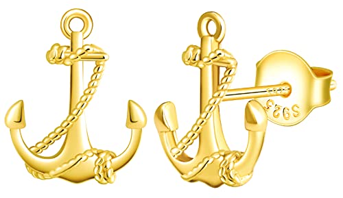 MicLee Boucles d'oreilles femme fille, boucle d'oreille en argent 925, boucle d'oreille ancre de navire, boucle d'oreille ancre créative, bijoux élégants...