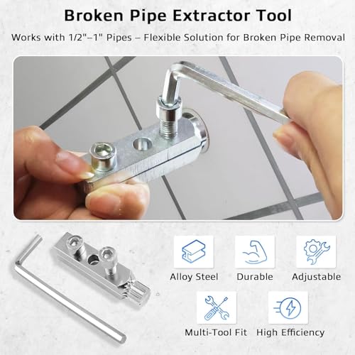 Image of Faucet Angle Valve Broken Wire Extractor,Adjustable Broken Pipe Extractor Universal Tool for Damaged Bolt and Faucet Remover for 1 /2 inch and 3 /4 inch in Stripped Thread, Stainless Steel
