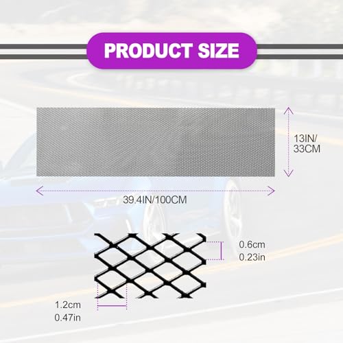 Image of Universal 40 inchx13 inch Car Grill Mesh - Aluminum Alloy Automotive Grille Insert Bumper 6x12mm Rhombic Hole, 100x33cm Automotive Grille Insert Bumper, Multifunctional Grille Mesh Roll, Fit for Car Bumper