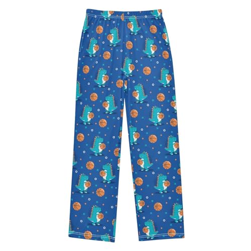 ZZXXB Dinosaur Basketball Boys Long Pants Soft Trousers Elastic Waist Kids Lounge Bottoms with Pockets S-XL