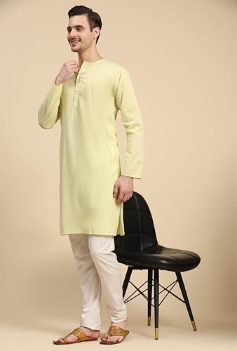 Image of SKAVIJ Men's Pure Cotton Solid Kurta Pajama Set Round Neck Casual Yoga Dress