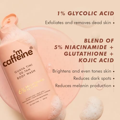 Image of mCaffeine Take a Dip Deo Body Wash with Mandelic and Salicylic Acid Keeps You Odour-Free for up to 6 Hours & Guava Tini 6% Brightening Actives De-Tan Body Wash Reduces Tan, Brightens Skin