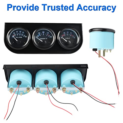 Waterwich 3 In 1 Car Meter Auto Gauge（Voltmeter + Water Temperature Gauge + Oil Pressure Gauge) 2" 52Mm Triple Gauge Kit For Car Truck Vehicle Motorcycle Tractor And Marine #TOP4