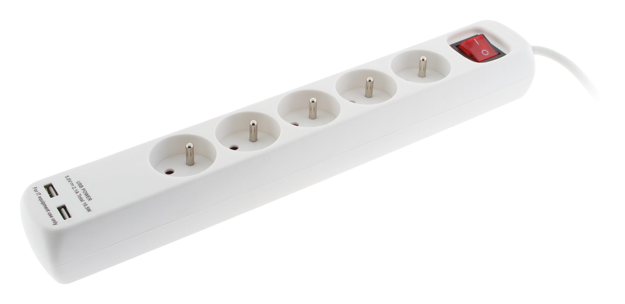 Voltman DIO013038 Bloc multiprises 5 x 10/16 A + 2 ports USB avec interrupteur