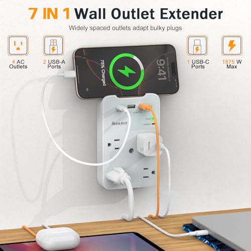 Outlet Extender Surge Protector - Huntkey 5-Outlet Splitter with 3 USB Wall Charger(PD 30W), Multi Plug Wall Outlet Power Strip for Home, Dorm Room Essentials — view 4