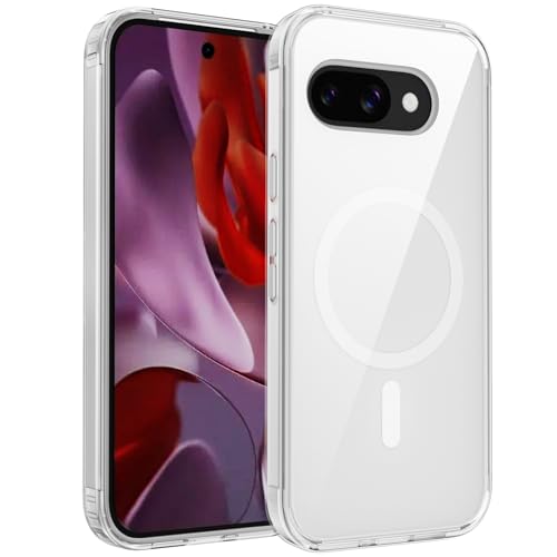 CENMASO for Google Pixel 9a Case [Compatible with MagSafe][Not-Yellowing][Military Grade Protection] Slim Shockproof Transparent Magnetic Phone Case for Pixel 9a Crystal Clear