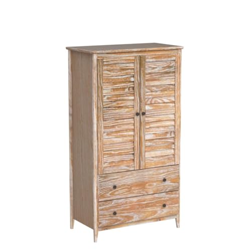 Grain Wood Furniture Greenport 2-Door Wardrobe, Solid Wood with a Brushed Driftwood Finish - Image 5