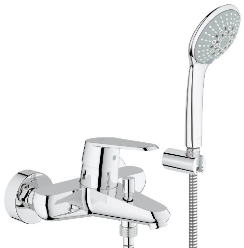 Grohe Eurodisc C Einhand-Wannenbatterie mit passendem Handbrause-Wandhalterset 33395002 Silber