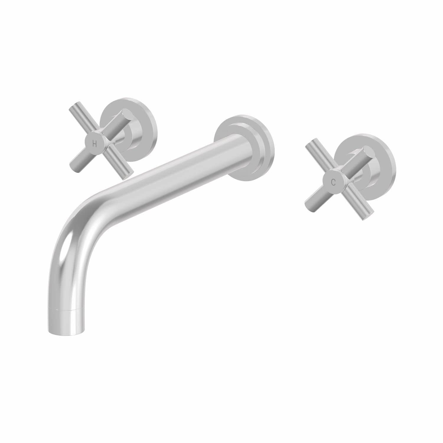 Architeckt Chrome Architeckt® Tanaro Wall Mounted Bathroom Bath Tub Mixer Tap Filler Long Spout Twin Crosshead Handles,