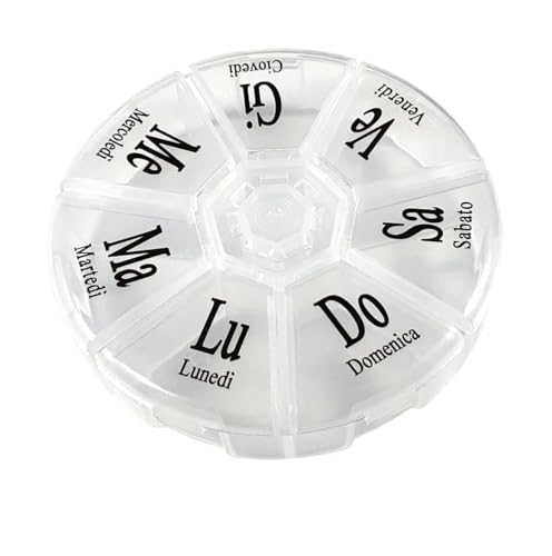 Setablu Portapillole Settimanale in ITALIANO a 7 Scomparti 7 Giorni Portapastiglie Giornaliero Organizer Medicine Porta Pastiglie Pillole Medicinali, Trasparente Satinato
