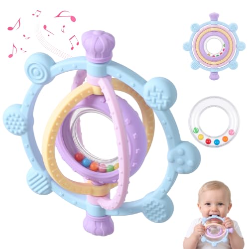 Image of Baby Ring Teething Toys with Rattle for 3 Months+, BPA-Free, Purple