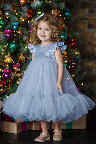 Sequin Flower Girl Dress for Wedding Kids Tea-Length Princess Pageant Dresses Tulle Puffy Birthday Prom Ball Gowns2