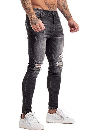 GINGTTO Ripped Jeans for Men, Flat Front Mens Jeans Big and Tall Grey 36x30