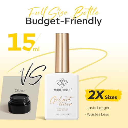 Image of modelones Butter Yellow French Tip Liner Gel Polish 15ml Fine Brush | Pastel Color Nail Art Gel Paint Swirl Fine Line Design Beginner Friendly Long Lasting Soak Off U V Cure DIY Salon Manicure