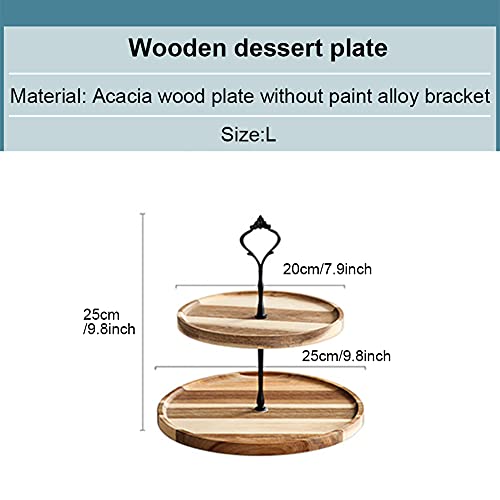 POHOVE 2 Tier Wooden Fruit Tray Stand,Two Tier Tray Wood Farmhouse,Wooden Cake Stand,Wood Tiered Tray Decor Holder,With Metal Handle for Christmas Birthday Wedding Decor(size:L) - Image 2
