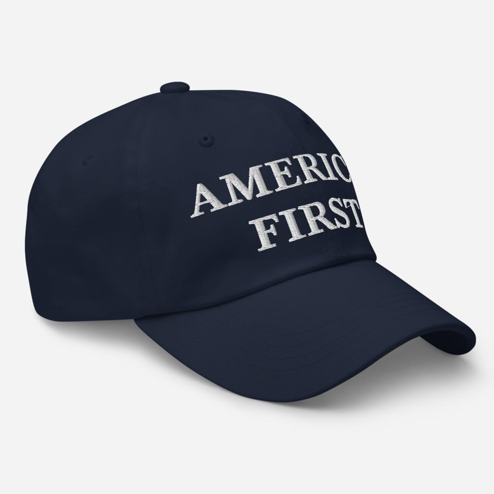 America First Hat - USA Flag Embroidery Left Side - Proud American USA First Embroidered Adjustable Baseball Cap Dad Hat