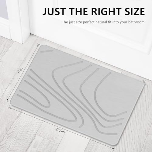 Image of BELADOR Rubber- Stone Bath Mat, Diatomaceous Earth Shower Rectangular Shape Mat, Non-Slip Super Absorbent Quick Drying Bathroom Floor Mat, Natural, Easy to Clean (Light Grey Wave)