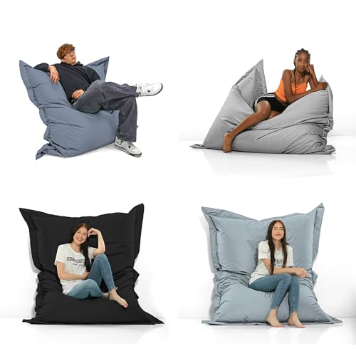 GlückBean Sitzsack 2-in-1 Funktionen Riesensitzsack für Erwachsene & Kinder - Gaming & Entspannen - Indoor & Outdoor da er Wasserfest ist - mit EPS Perlen (Anthrazit, 100X145 cm)