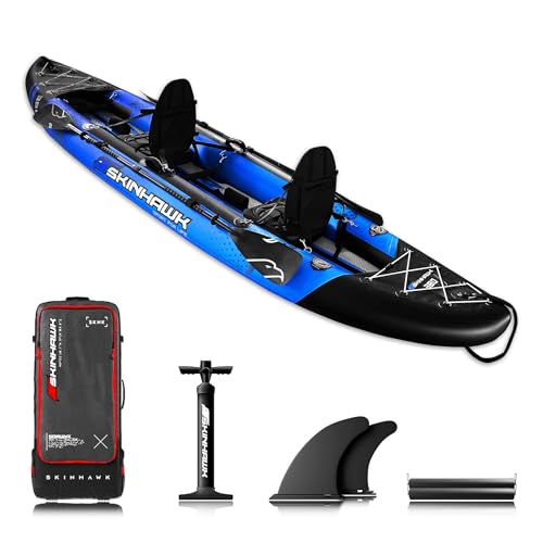 SKINHAWK Exclusiv Blau Kajak Set 380 – Schlauchboot – Kanu - 380 x 96 cm - 2 Personen Kajak