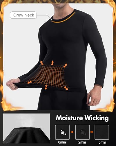 Men's Thermal Shirt 1/2/4 Pcs Fleece Lined Long Sleeve Tops Athletic Base Layer Long John Shirts for Men3