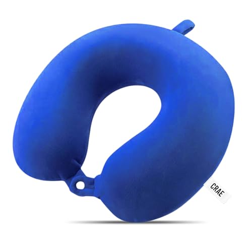 Image of CRAE Premium Memory Foam Neck Pillow for Travel, Sleep & Support - Soft & Comfortable - Ideal for Home, Office & Car Use (Blue)
