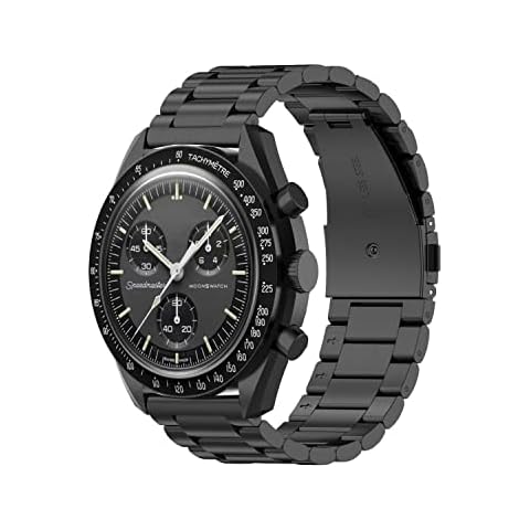 BoLuo 20mm Smart Watch Strap Compatible for Omega Swatch Watchband, Stainless Steel Watch Band Wrist Strap,Replacement Bracelet Wristband Wrist Strap for Omega Swatch Accessories (black) Cover