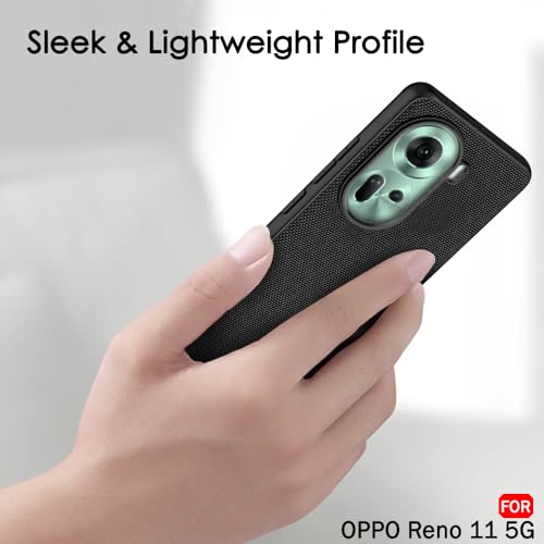 Image of TheGiftKart Back Cover Case for Oppo Reno 11 5G | Slim & Lightweight | Ultra-Premium Design | Camera Protection Bump | Fabric Texture Case Cover (PC & TPU, Black)