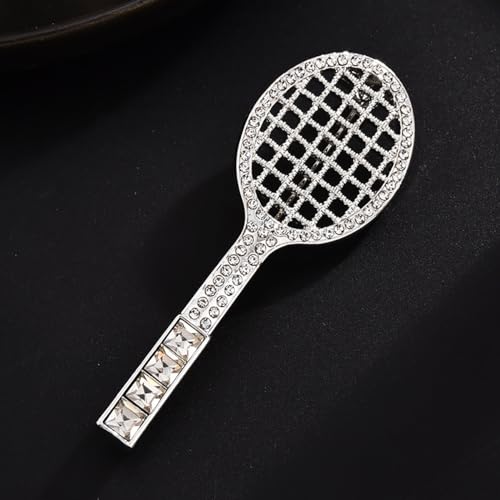 Image of Tennis Racket Rhinestone Brooch Pin Crystal Badminton Racquet Sport Laple Pins Clip Dress Suit Hat Badges Accessories Brooches Pins Fashion Jewelry Gifts for Women Girls Bff