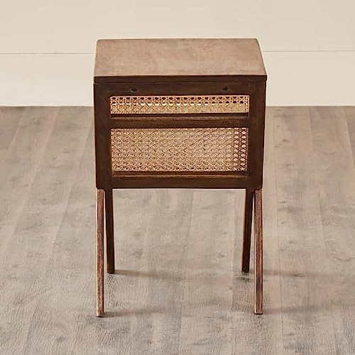 Image of Kuwait Rattan Side Table for Bedroom | Cane End Table for Living Room | Mango Wood, Honey Teak Finish | Peg Table for Sofa |