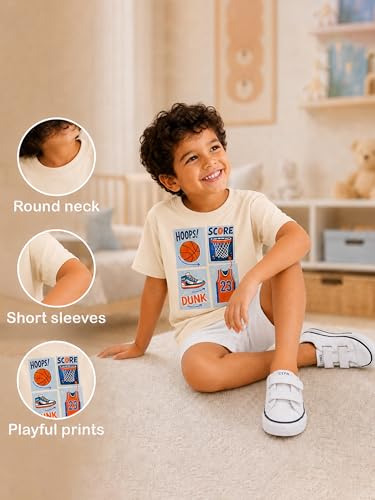 Image of Kidbea Bamboo Unisex Kids T-Shirt Ultra-Soft Premium Half Sleeve Graphic Tee for Boys & Girls, Casual Summer Wear for Toddlers & Kids