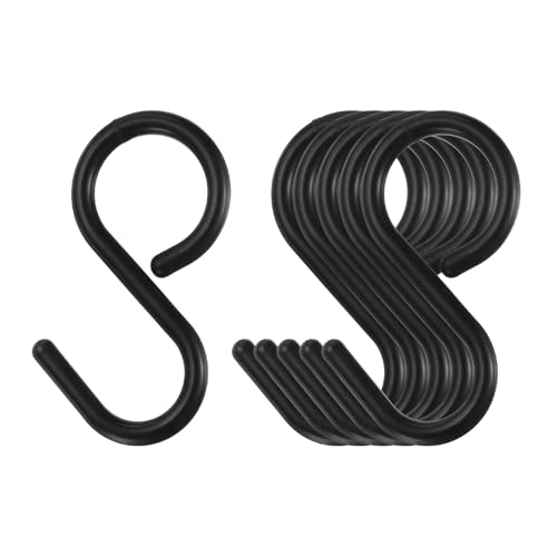 Image of Sourcing Map 6pc S Hooks, 2.4" Plastic Hanging S Shaped Hooks for Hanging Kitchen Utensils, Cups, Plants, Jewelry, Jeans, Clothes, Towels, Tools, Black
