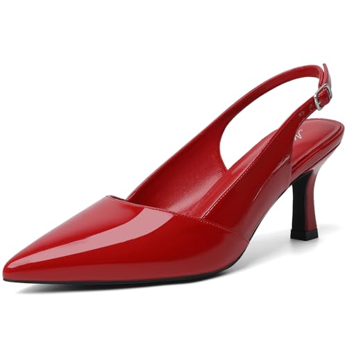 Image of Mostrin Kitten Heels for Women Slingback Pointed Closed Toe Heels Women's Pumps Shoes for Wedding, Party, Commuting