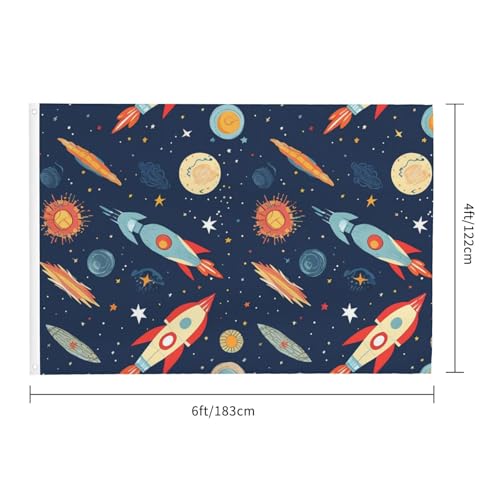 Drapeau fusée dans l'espace 1,2x1,8 m grand format double face