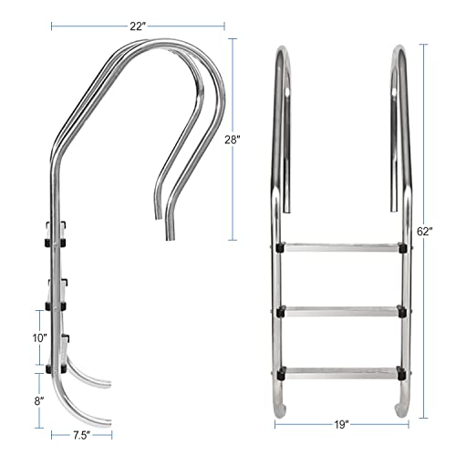 Escalera para piscina YUEWO acero inoxidable 3 peldaños miniatura 3