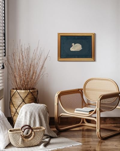 Image of VIYYIEA Vintage Gold Framed Wall Art for Living Room, Swan Canvas Prints Home Decor, Retro Painting Picture, Bedroom Wall Decor Gifts for Friends or Family -【Grace Swan】-(16L x 12W)