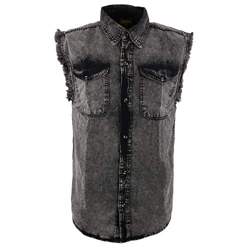 Men's Sleeveless Button Front Tie-Dye Wash Biker Shirt w/Frayed Shoulders (4X-Large, Black)