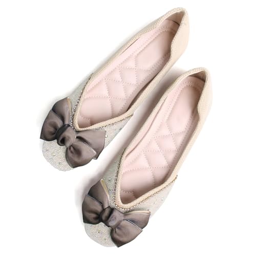 Image of SAILING LU Women's Rhinestone Square Toe Bowknots Ballet Flats Loafers