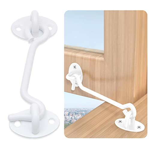 ECO-FUSED 4-inch Heavy Duty Hook and Eye Latch, 2X Barn Door Lock (White), 8X Mounting Screws - Image 4