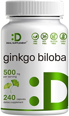Ginkgo Biloba 500mg Per Serving, 240 Capsules, 4 Months Supply, Grown in Northern Asia | Extra Strength, Promotes Brain Function