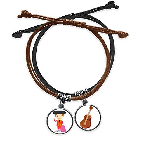 Pulsera de cuero rojo púrpura DIYthinker con cuerda tejida a mano y motivo de guitarra