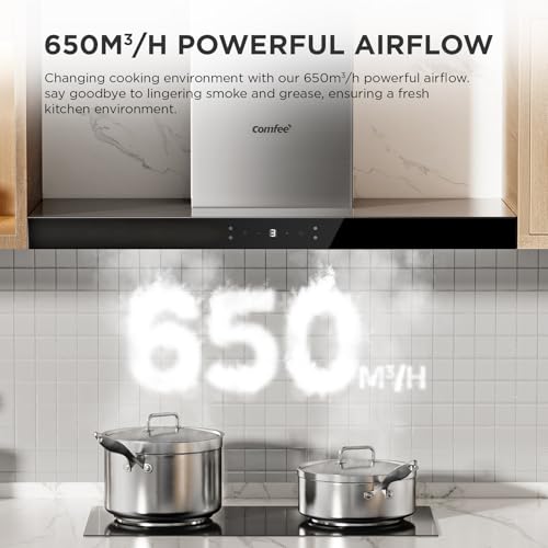COMFEE' 90 cm Chimney Hood 90M77 Class A+++ Stainless Steel Extractor Hood with Recirculating & Ducting System, Gesture Control Extractor Fan Kitchen with Carbon Filters - Image 3