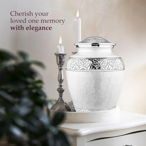 Image of Trupoint Memorials Cremation Urns for Human Ashes, Silver Lining Decorative Burial Urns for Male and Female, Funeral Memorial Urn for Women and Men - Pearl, Adult (200 LB)