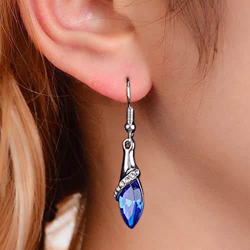 Atentuyi Blue Cz Teardrop Dangle Earrings Silver Hook Earrings Bridal Sapphire Earrings Blue Crystal Earrings Blue Drop Earrings Wedding Rhinestone Earrings Jewelry for Women and Girls
