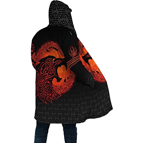 Fenrir Wolf Tattoo Men's Warm Thickened Parker Jacket Viking mid-length winter lambswool casual long sleeve hooded Coat (Color : Fenrir Wolf A07, Size : XX-Large)3