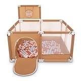 Selonis Parque De Juegos Con Canasta Y 100 Bolas Para Niños, Beige:Beige Pastel/Azul Pastel/Salmón