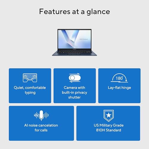 Image of ASUS Vivobook 14 14 inch FHD Display Laptop, Intel Core 5 120U, Intel Graphics, 8GB DDR4, 256GB SSD, Wi-Fi 6, Bluetooth, Copilot AI, Windows 11 Home in S Mode, Quiet Blue, X1404VAP-V14.C58256